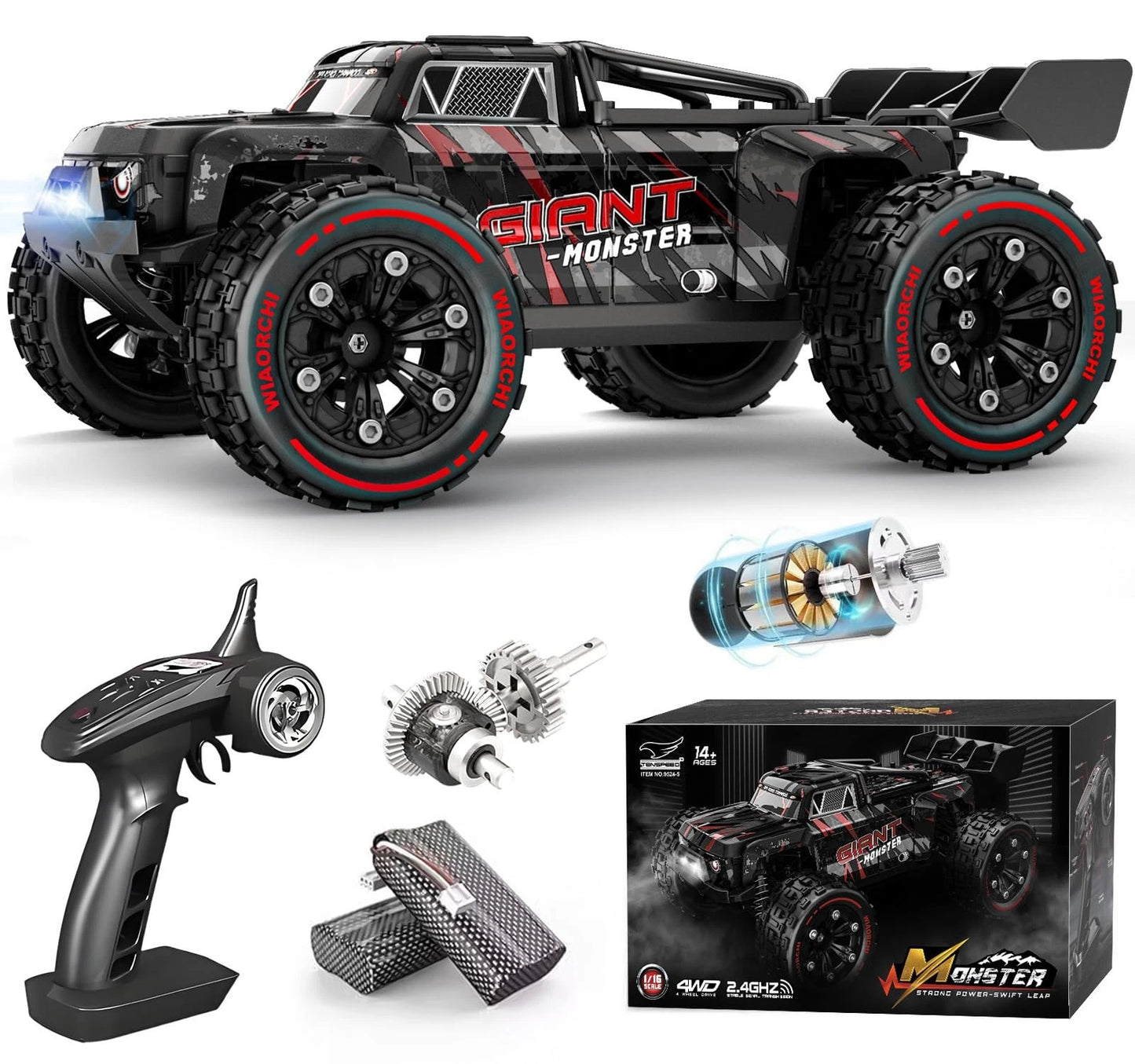 1/14 Scale 4WD Brushless RC Monster Truck - High-Speed Off-Road Hobby Grade RC Car