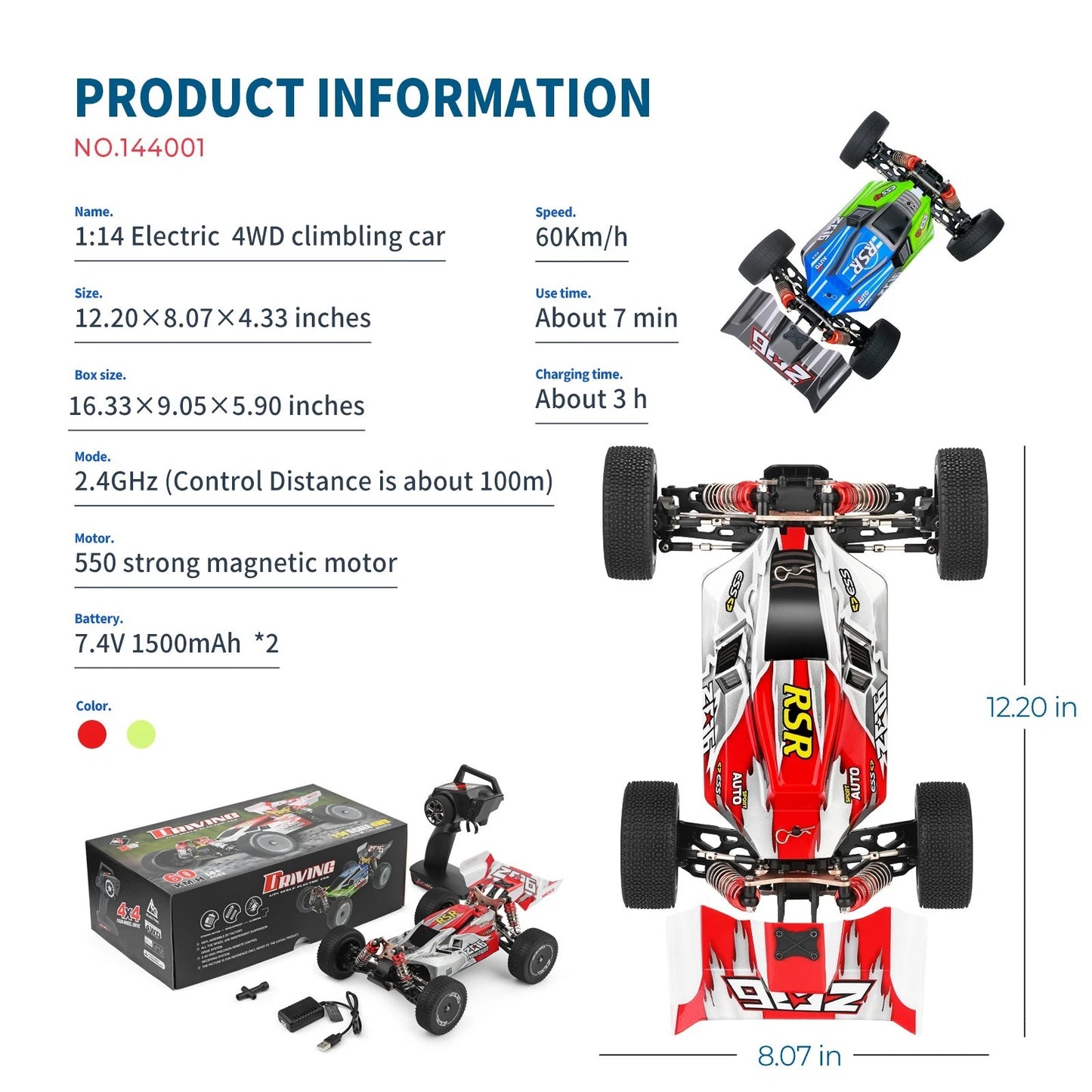WLtoys 144011 1/14 4WD High-Speed RC Buggy - 65km/h Off-Road Racing Car