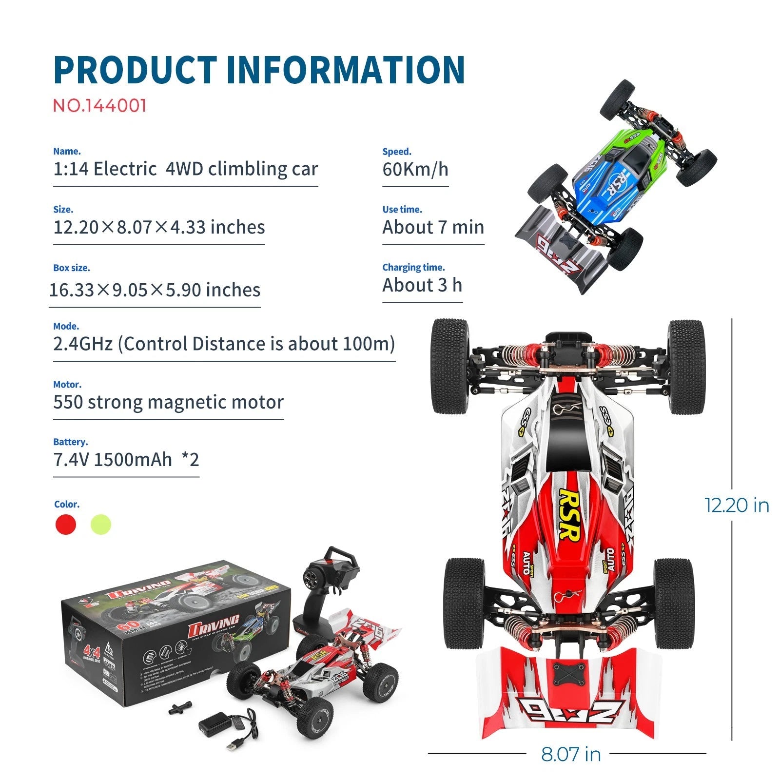 WLtoys 144011 1/14 4WD High-Speed RC Buggy - 65km/h Off-Road Racing Car