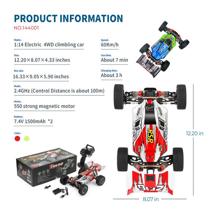 WLtoys 144011 1/14 4WD High-Speed RC Buggy - 65km/h Off-Road Racing Car