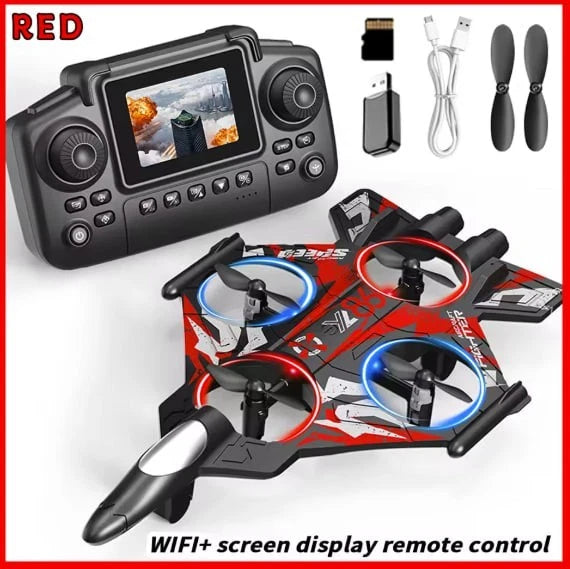 YL86 Fighter Jet RC Quadcopter Drone with FPV Screen Remote & LED Lights