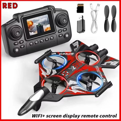 YL86 Fighter Jet RC Quadcopter Drone with FPV Screen Remote & LED Lights