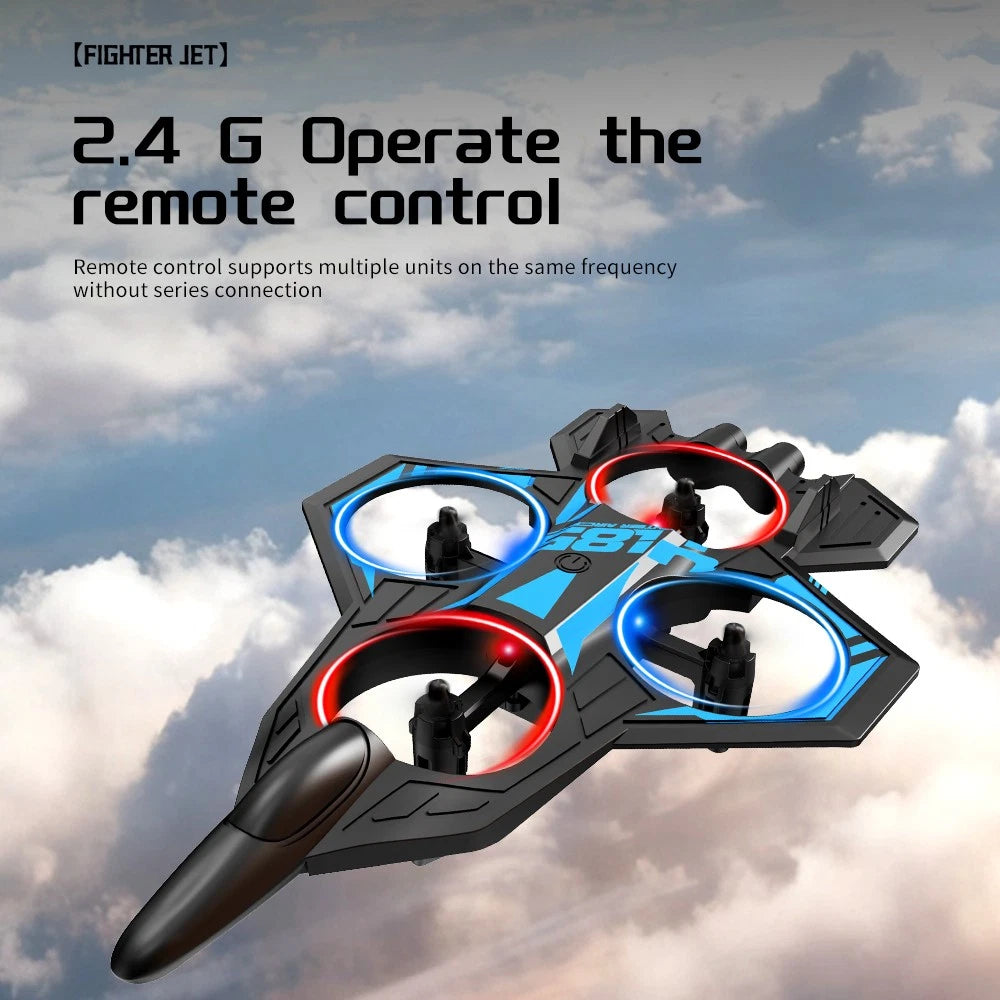 YL86 Fighter Jet RC Quadcopter Drone with FPV Screen Remote & LED Lights