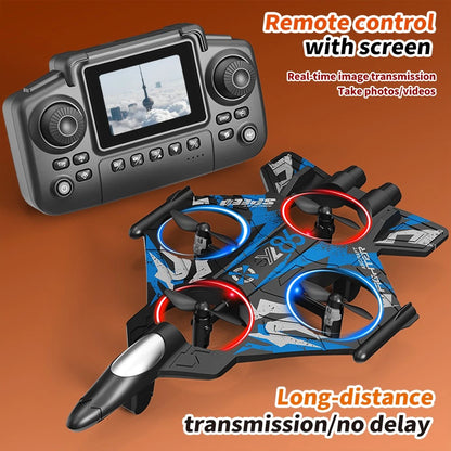 YL86 Fighter Jet RC Quadcopter Drone with FPV Screen Remote & LED Lights