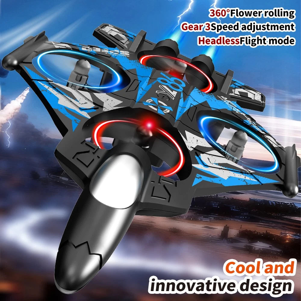 YL86 Fighter Jet RC Quadcopter Drone with FPV Screen Remote & LED Lights