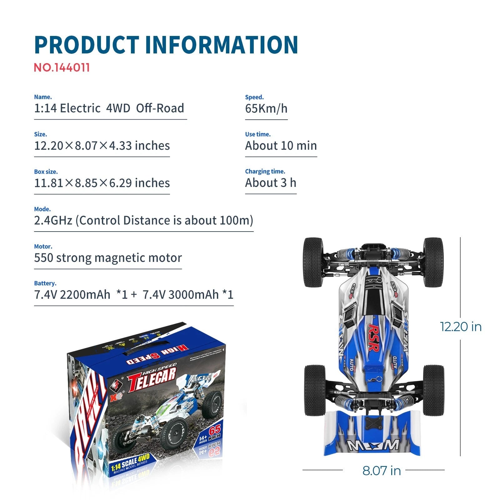 WLtoys 144011 1/14 4WD High-Speed RC Buggy - 65km/h Off-Road Racing Car