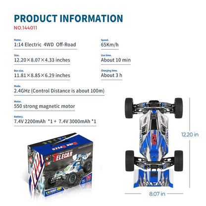 WLtoys 144011 1/14 4WD High-Speed RC Buggy - 65km/h Off-Road Racing Car