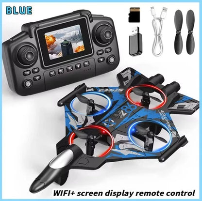 YL86 Fighter Jet RC Quadcopter Drone with FPV Screen Remote & LED Lights