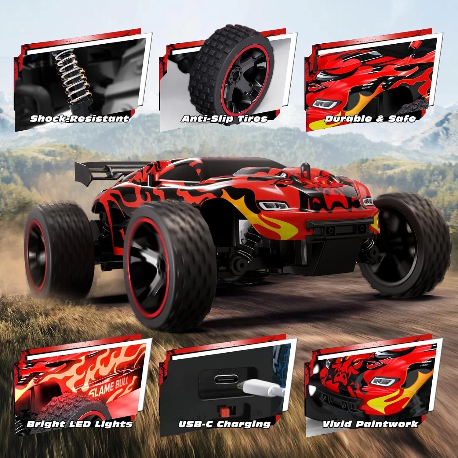 1/18 Scale 4x4 Off-Road RC Truck with LED Lights and USB-C Charging