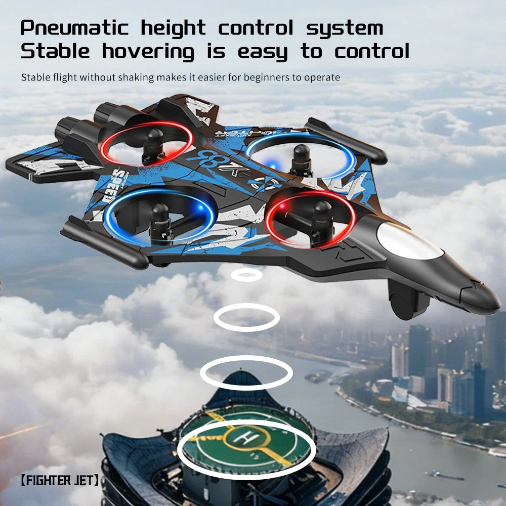 YL86 Fighter Jet RC Quadcopter Drone with FPV Screen Remote & LED Lights