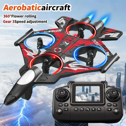 YL86 Fighter Jet RC Quadcopter Drone with FPV Screen Remote & LED Lights