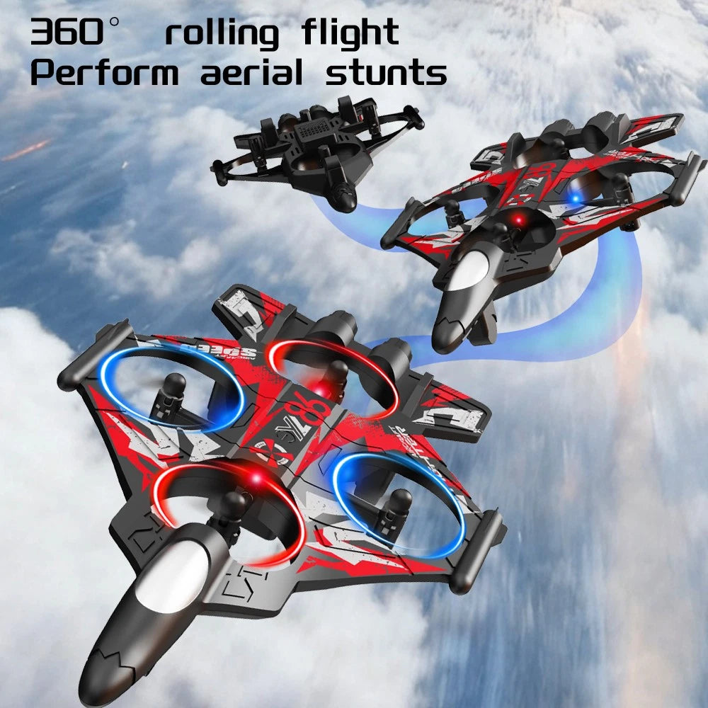 YL86 Fighter Jet RC Quadcopter Drone with FPV Screen Remote & LED Lights
