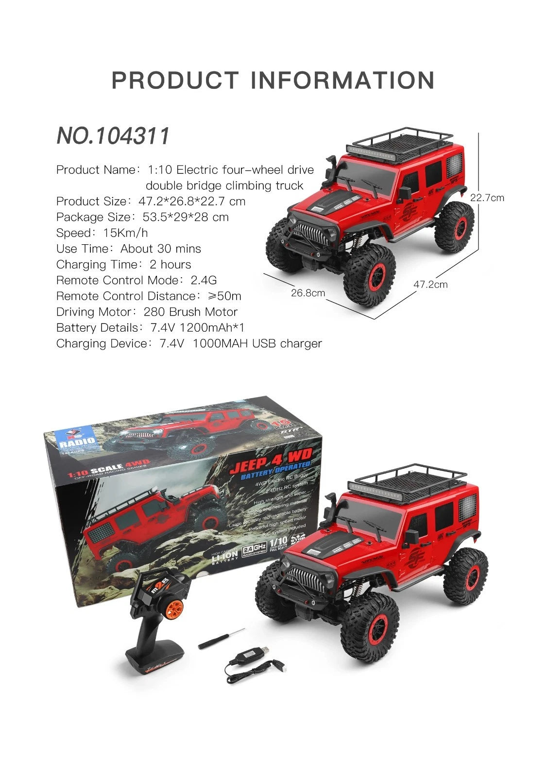 WLtoys 104311 1:10 4WD RC Off-Road Climbing Crawler Truck