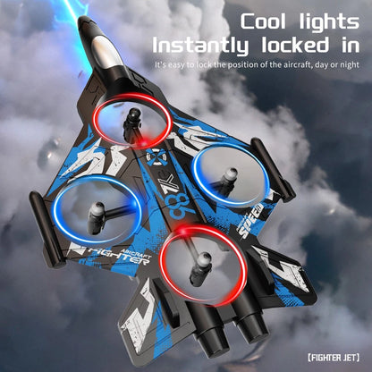YL86 Fighter Jet RC Quadcopter Drone with FPV Screen Remote & LED Lights