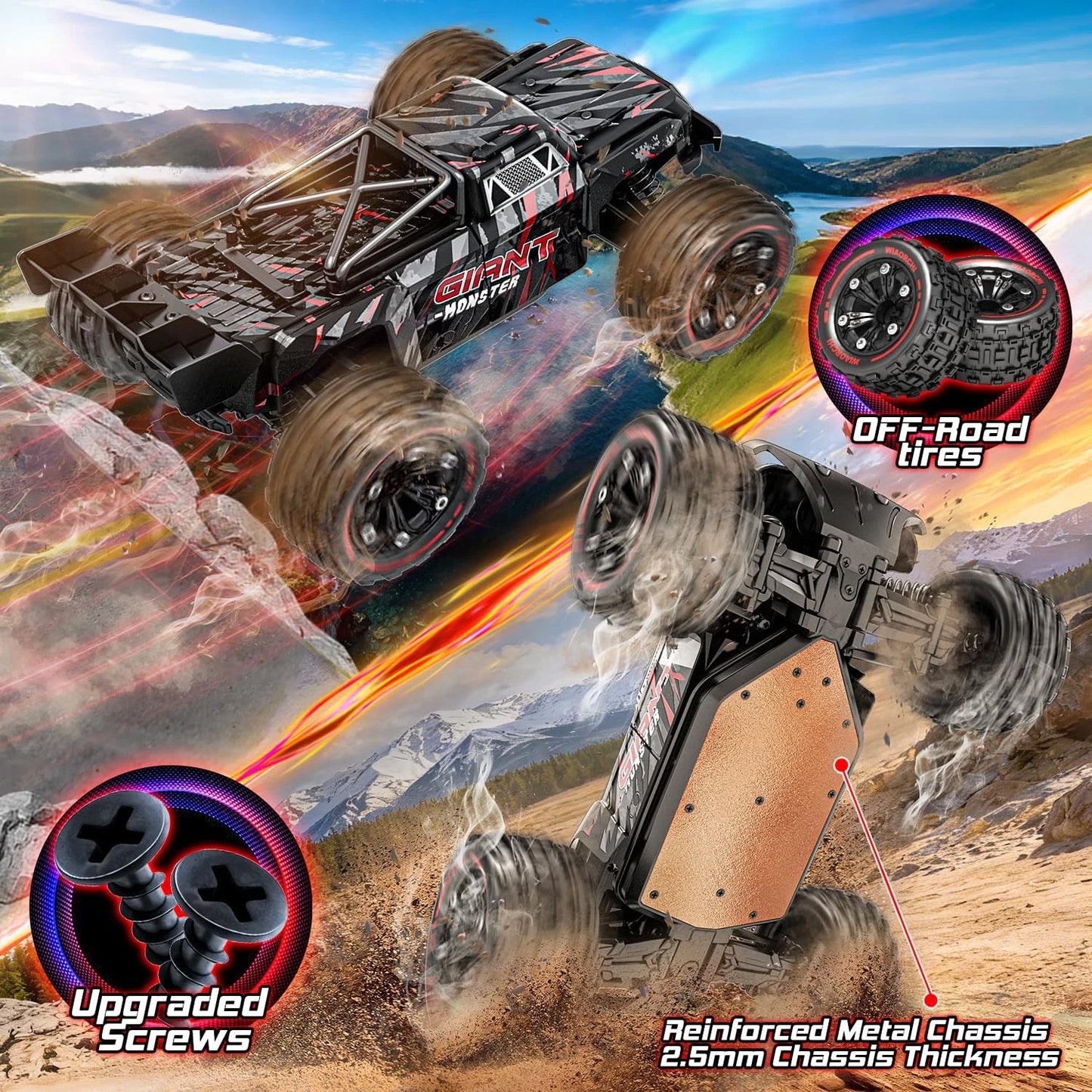 1/14 Scale 4WD Brushless RC Monster Truck - High-Speed Off-Road Hobby Grade RC Car