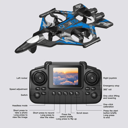 YL86 Fighter Jet RC Quadcopter Drone with FPV Screen Remote & LED Lights