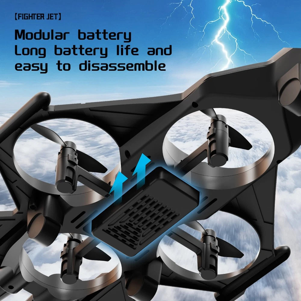YL86 Fighter Jet RC Quadcopter Drone with FPV Screen Remote & LED Lights