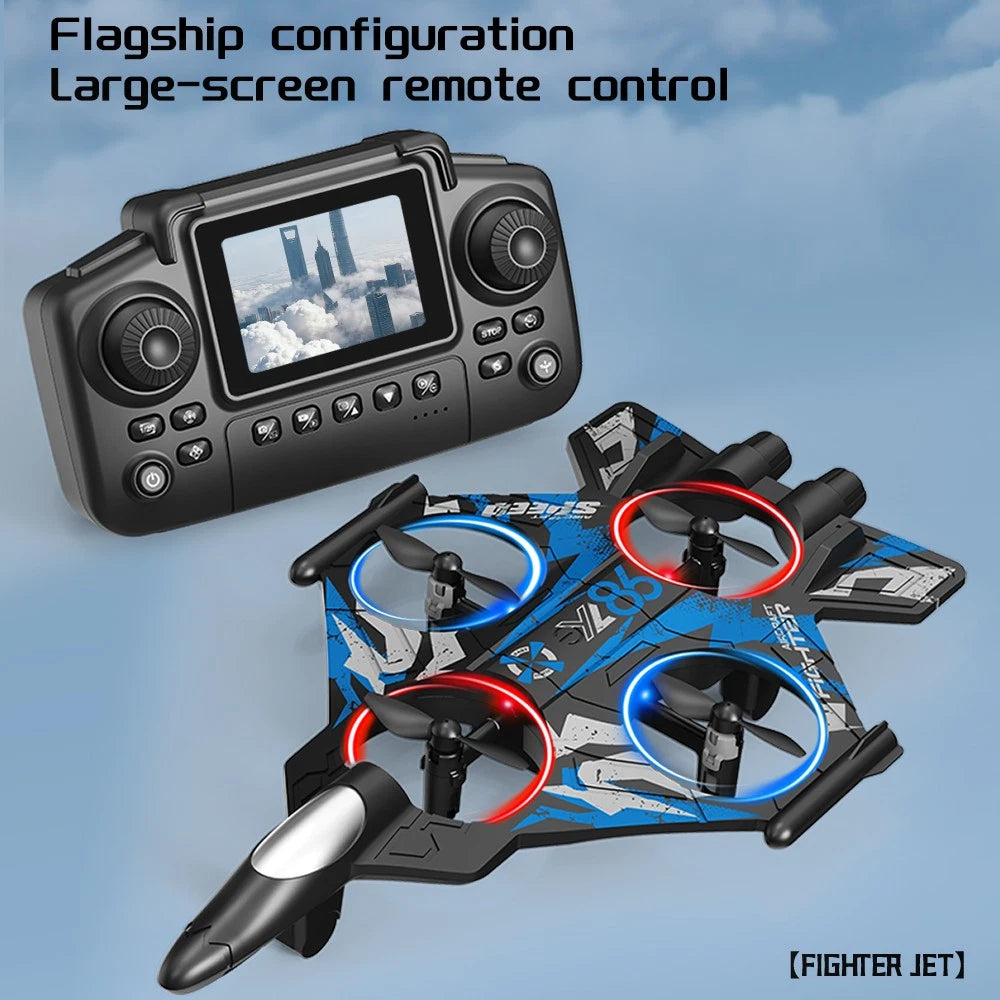 YL86 Fighter Jet RC Quadcopter Drone with FPV Screen Remote & LED Lights